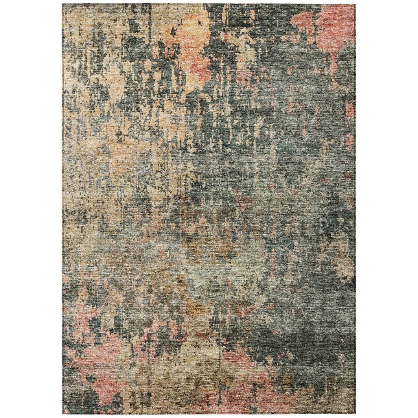 9' X 12' Sage Gray And Pink Abstract Washable Indoor Outdoor Area Rug