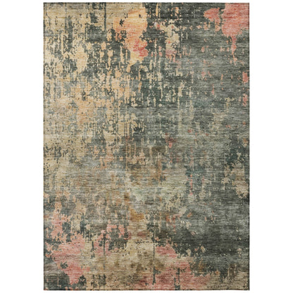 9' X 12' Sage Gray And Pink Abstract Washable Indoor Outdoor Area Rug