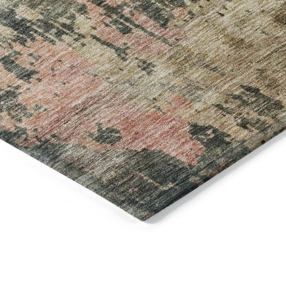 9' X 12' Sage Gray And Pink Abstract Washable Indoor Outdoor Area Rug
