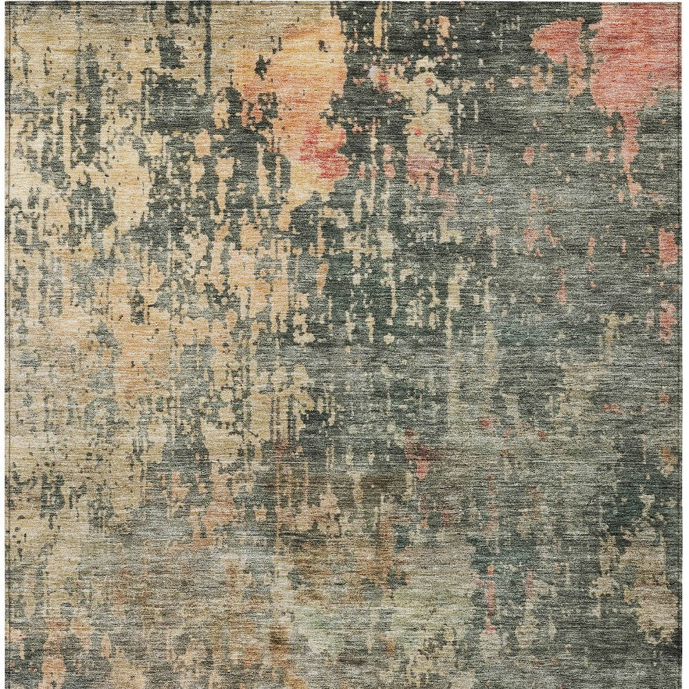 9' X 12' Sage Gray And Pink Abstract Washable Indoor Outdoor Area Rug