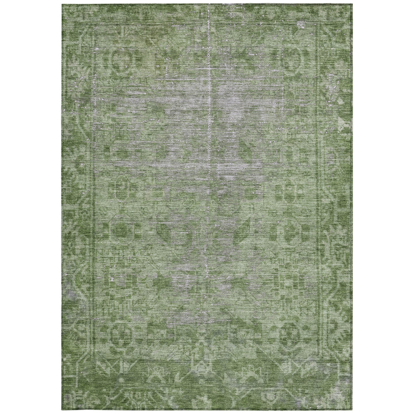 5' X 8' Fern Green Oriental Washable Indoor Outdoor Area Rug