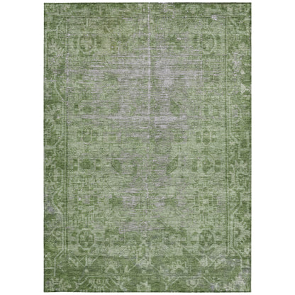 5' X 8' Fern Green Oriental Washable Indoor Outdoor Area Rug
