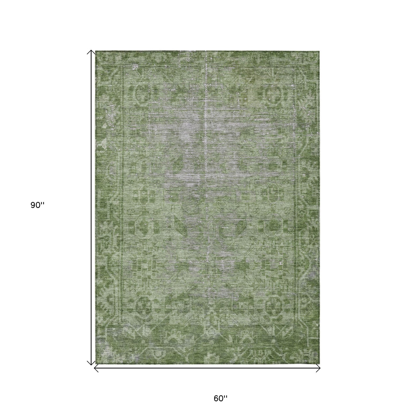 5' X 8' Fern Green Oriental Washable Indoor Outdoor Area Rug