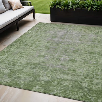5' X 8' Fern Green Oriental Washable Indoor Outdoor Area Rug