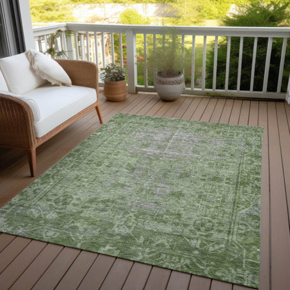 5' X 8' Fern Green Oriental Washable Indoor Outdoor Area Rug