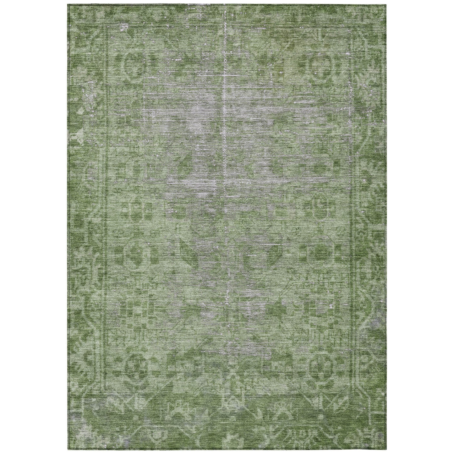 5' X 8' Fern Green Oriental Washable Indoor Outdoor Area Rug