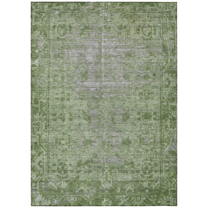 5' X 8' Fern Green Oriental Washable Indoor Outdoor Area Rug
