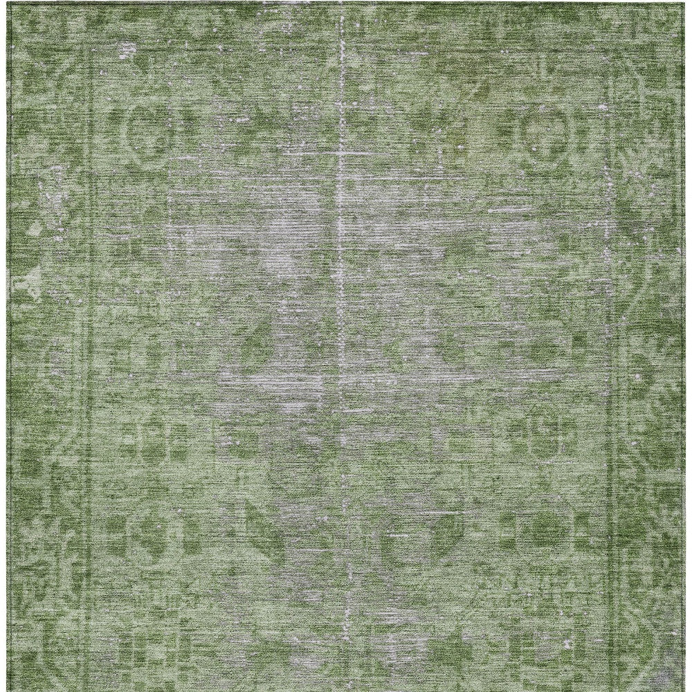 5' X 8' Fern Green Oriental Washable Indoor Outdoor Area Rug