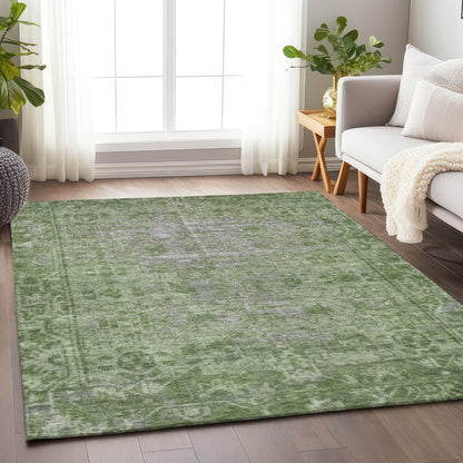 5' X 8' Fern Green Oriental Washable Indoor Outdoor Area Rug