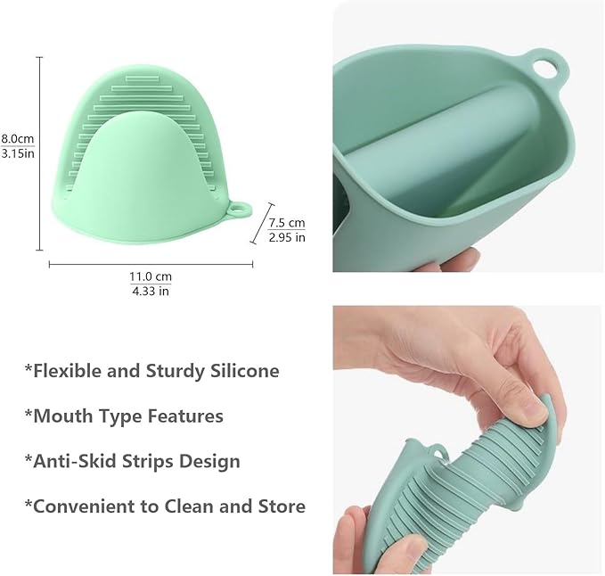 Clip on Strainer Silicone with 1 Pair Silicone Glove | Versatile for All Pans and Pots,Pasta Noodle Pot Strainer Silicone for Vegetables Meat Fruit,Food Strainers(Green)