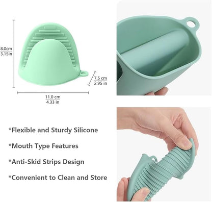 Clip on Strainer Silicone with 1 Pair Silicone Glove | Versatile for All Pans and Pots,Pasta Noodle Pot Strainer Silicone for Vegetables Meat Fruit,Food Strainers(Green)