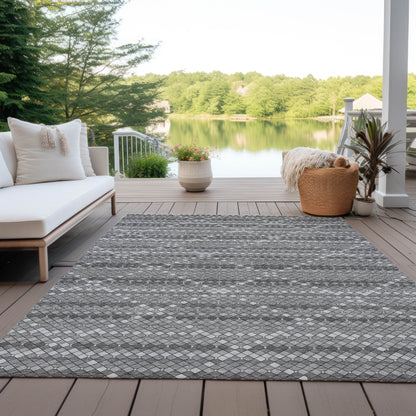 10' X 14' Gray And Silver Geometric Washable Indoor Outdoor Area Rug