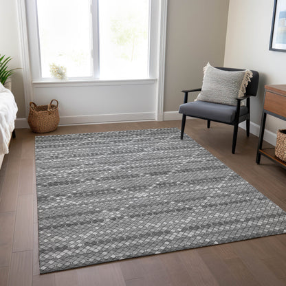 10' X 14' Gray And Silver Geometric Washable Indoor Outdoor Area Rug