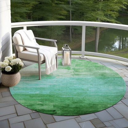 8' Green And Teal Blue Round Striped Washable Indoor Outdoor Area Rug