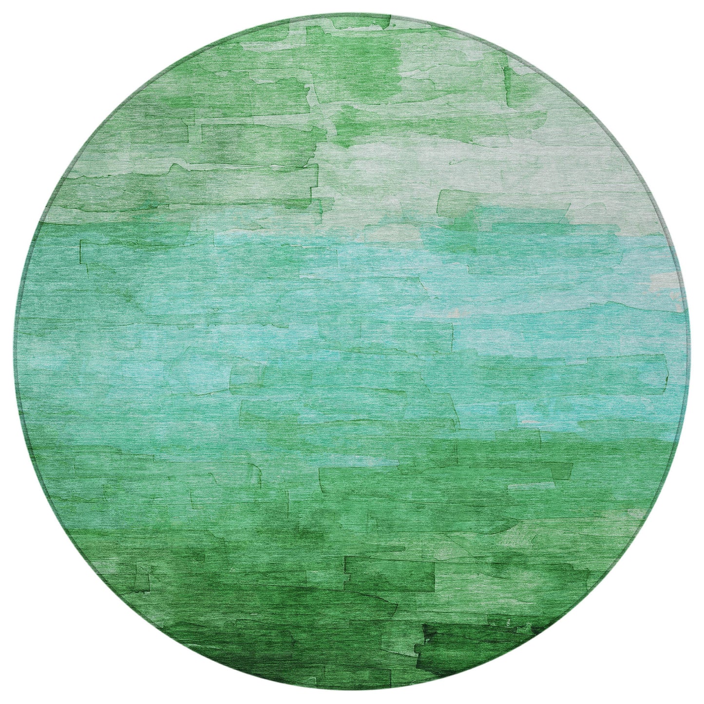 8' Green And Teal Blue Round Striped Washable Indoor Outdoor Area Rug