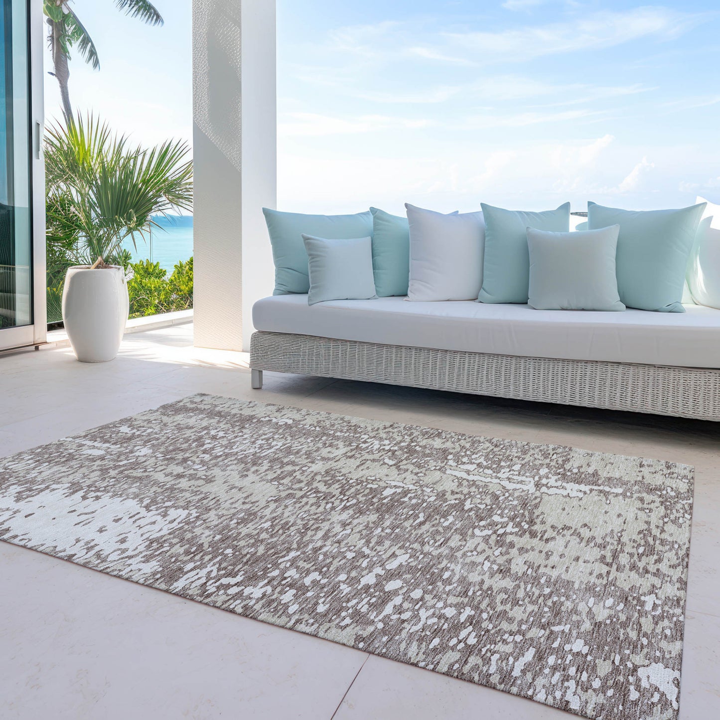 5' X 8' Taupe And Ivory Abstract Washable Indoor Outdoor Area Rug