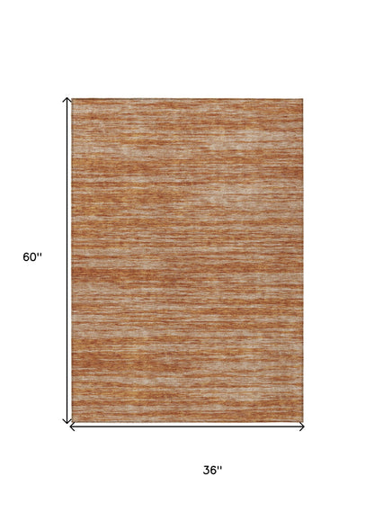 3' X 5' Copper And Rust Abstract Washable Indoor Outdoor Area Rug