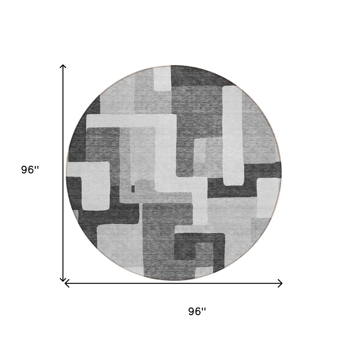 8' Silver Ivory And Charcoal Round Geometric Washable Indoor Outdoor Area Rug