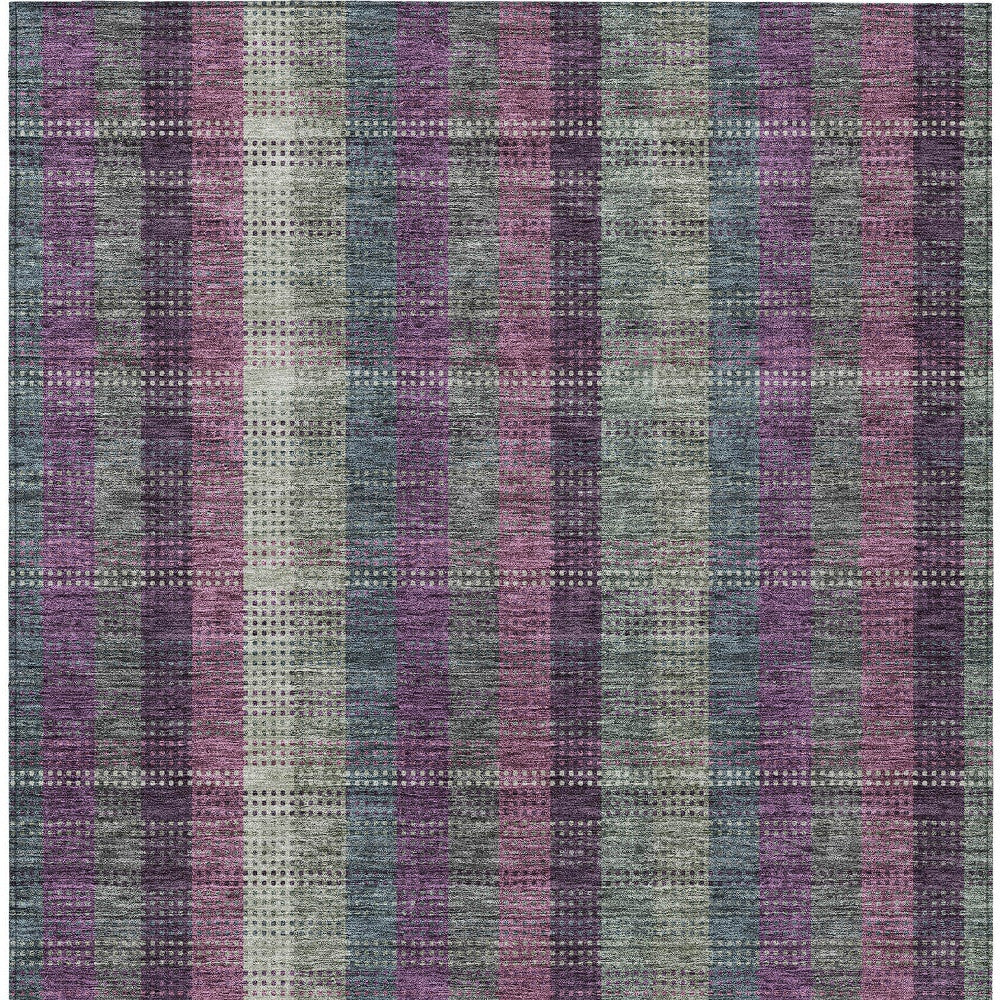 5' X 8' Plum Eggplant And Gray Plaid Washable Indoor Outdoor Area Rug