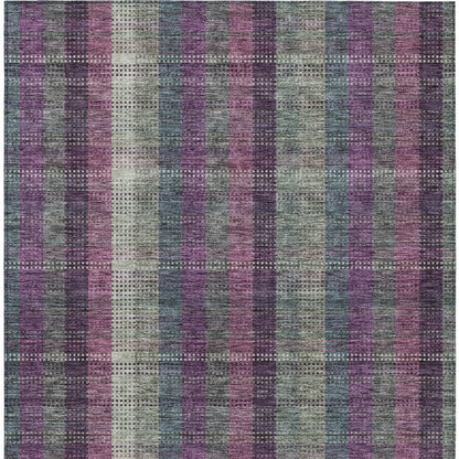 5' X 8' Plum Eggplant And Gray Plaid Washable Indoor Outdoor Area Rug