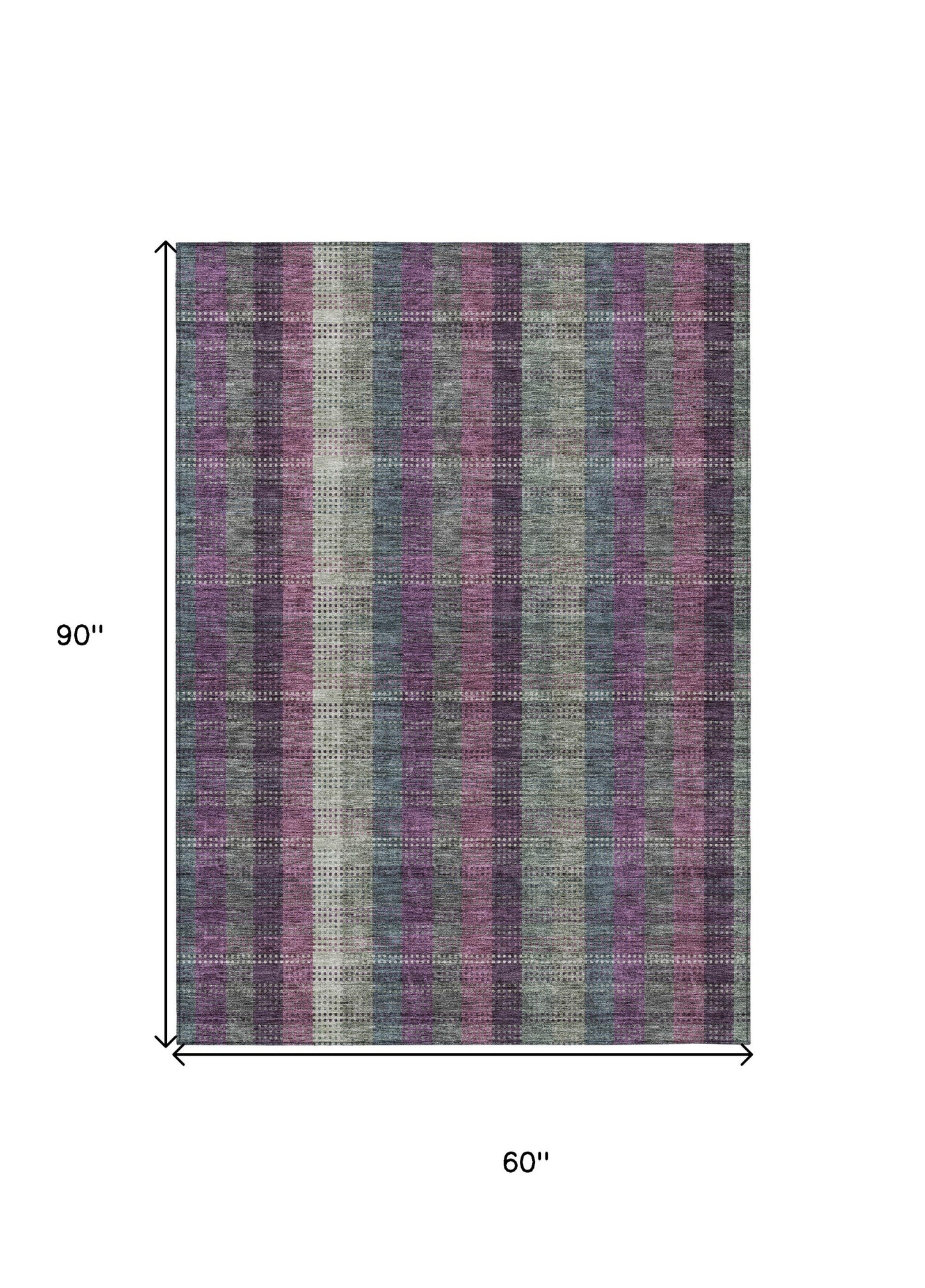 5' X 8' Plum Eggplant And Gray Plaid Washable Indoor Outdoor Area Rug
