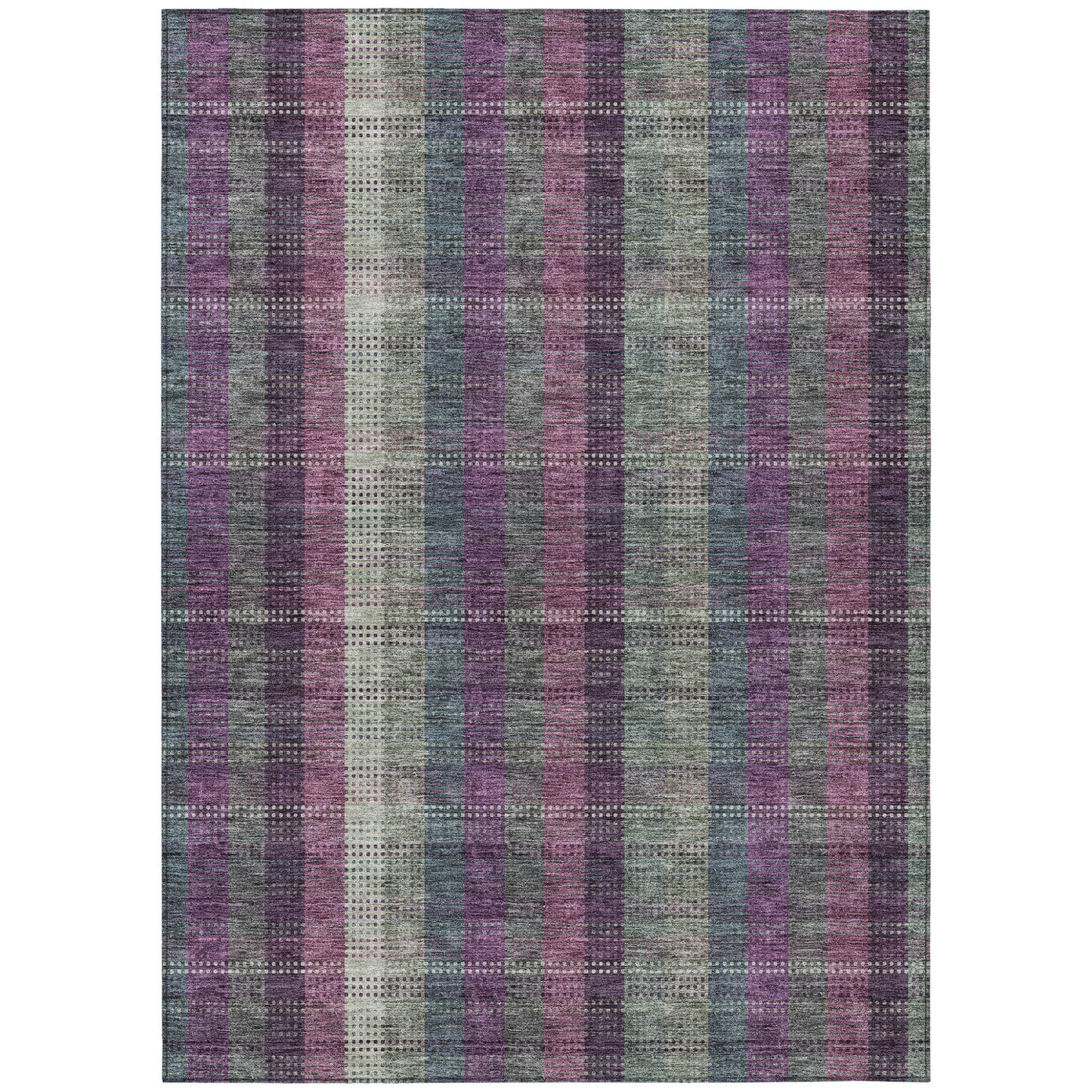 5' X 8' Plum Eggplant And Gray Plaid Washable Indoor Outdoor Area Rug