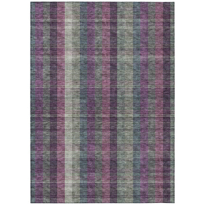 5' X 8' Plum Eggplant And Gray Plaid Washable Indoor Outdoor Area Rug