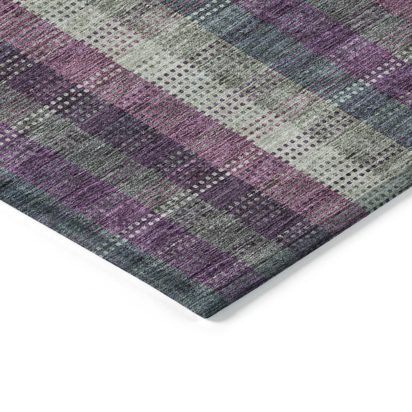5' X 8' Plum Eggplant And Gray Plaid Washable Indoor Outdoor Area Rug