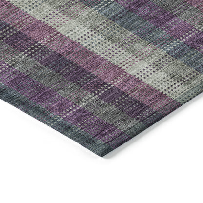 5' X 8' Plum Eggplant And Gray Plaid Washable Indoor Outdoor Area Rug