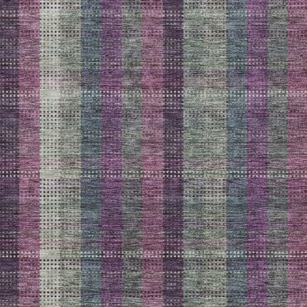 5' X 8' Plum Eggplant And Gray Plaid Washable Indoor Outdoor Area Rug