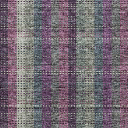 5' X 8' Plum Eggplant And Gray Plaid Washable Indoor Outdoor Area Rug