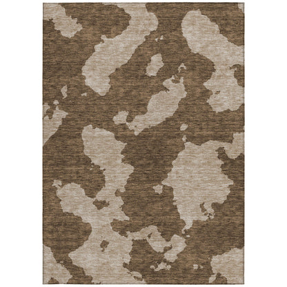 9' X 12' Brown And Beige Abstract Washable Indoor Outdoor Area Rug