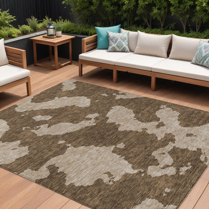 9' X 12' Brown And Beige Abstract Washable Indoor Outdoor Area Rug