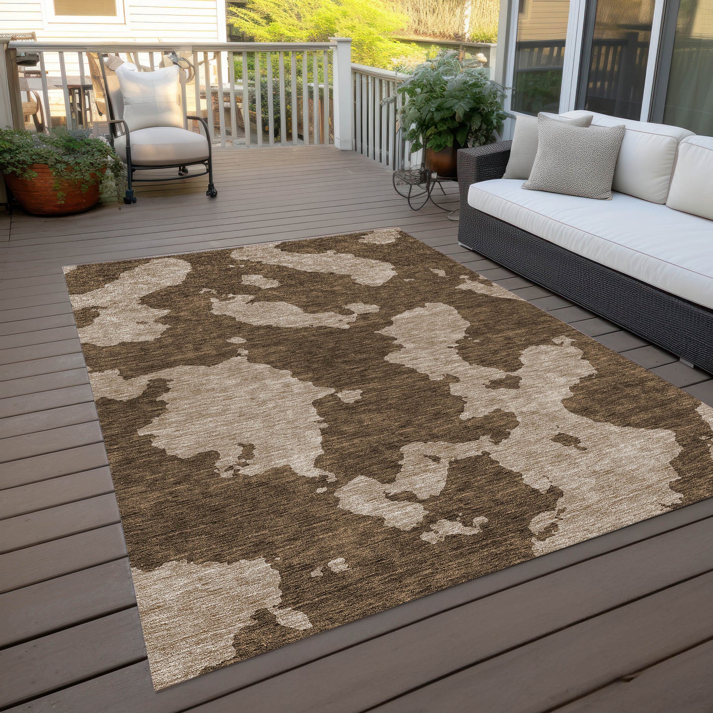 9' X 12' Brown And Beige Abstract Washable Indoor Outdoor Area Rug