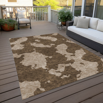 9' X 12' Brown And Beige Abstract Washable Indoor Outdoor Area Rug