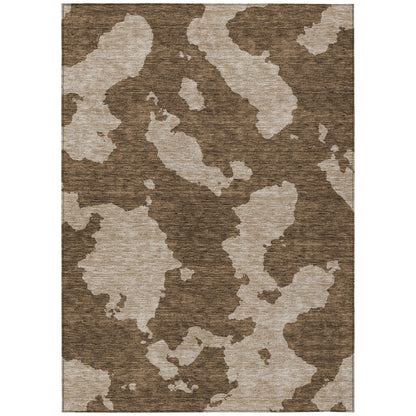 9' X 12' Brown And Beige Abstract Washable Indoor Outdoor Area Rug