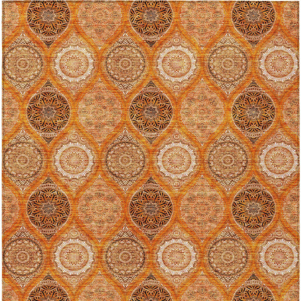 9' X 12' Orange Ivory And Gray Floral Medallion Washable Indoor Outdoor Area Rug