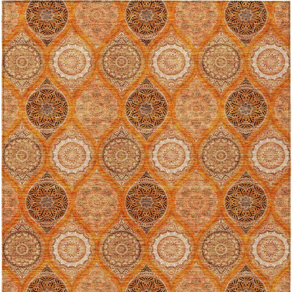 9' X 12' Orange Ivory And Gray Floral Medallion Washable Indoor Outdoor Area Rug