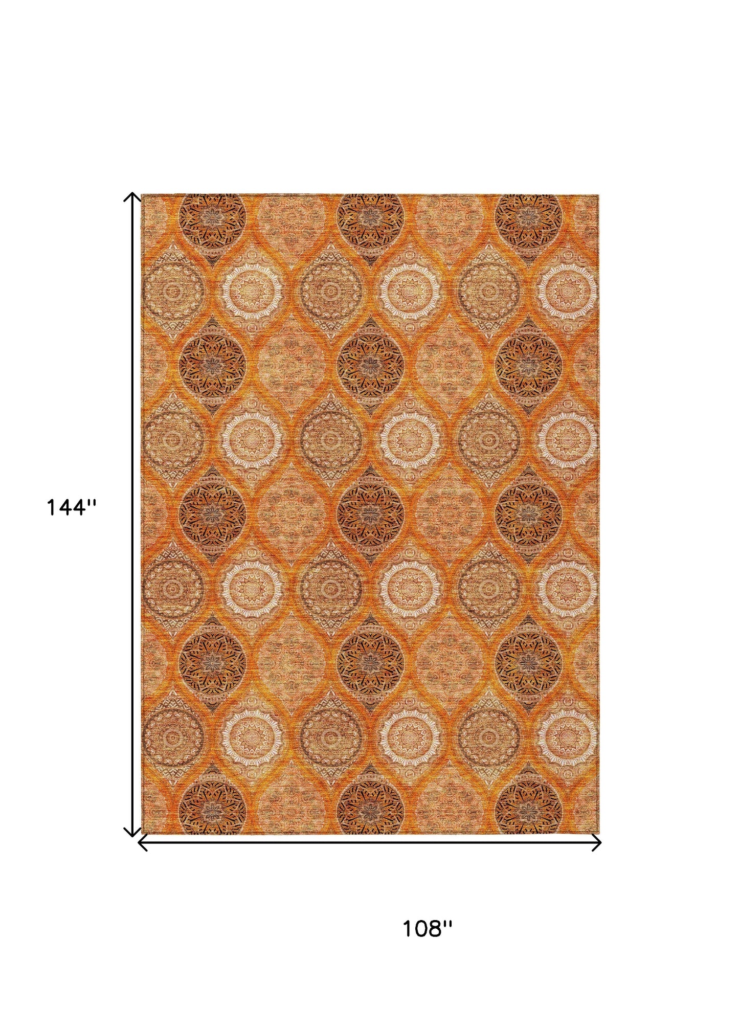 9' X 12' Orange Ivory And Gray Floral Medallion Washable Indoor Outdoor Area Rug