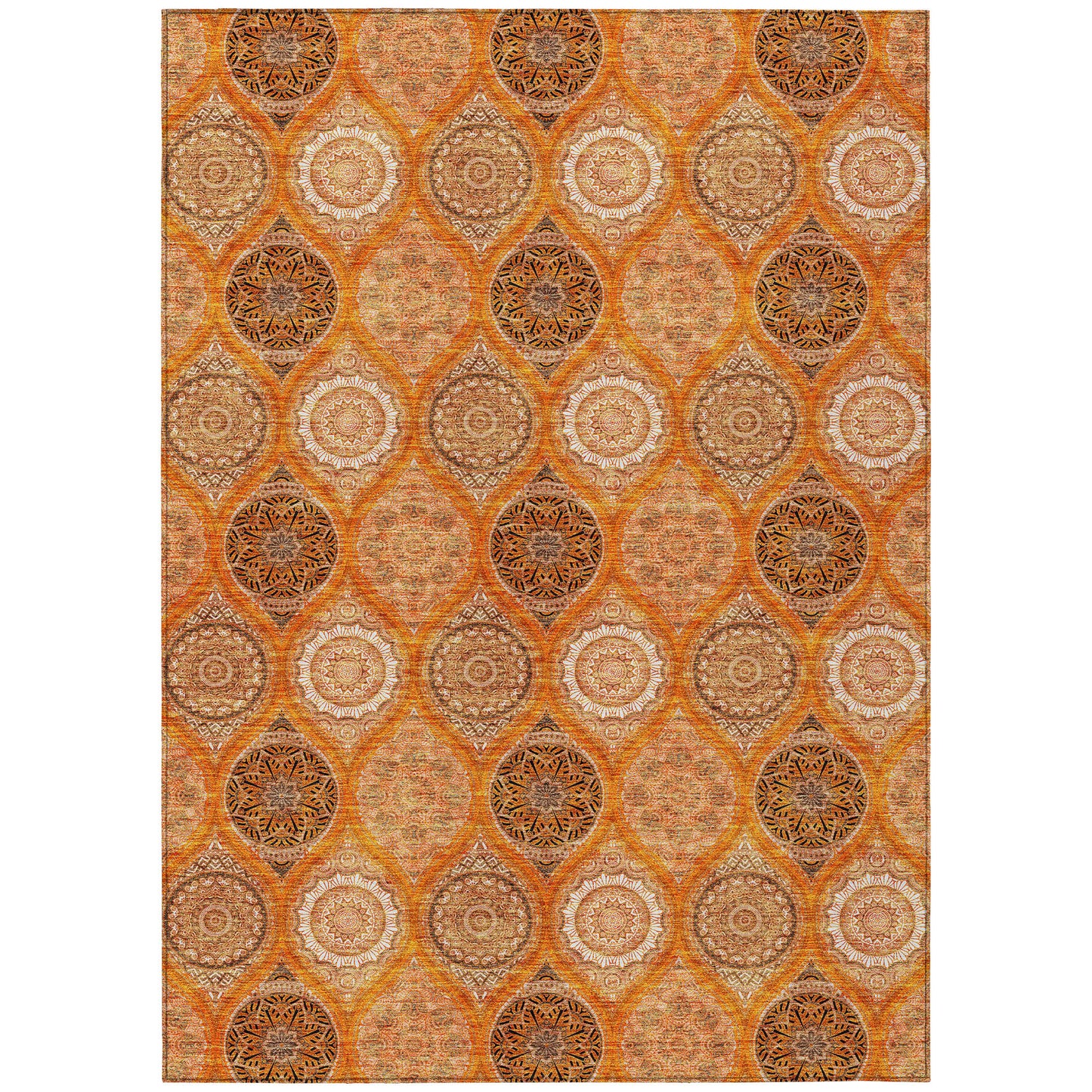 9' X 12' Orange Ivory And Gray Floral Medallion Washable Indoor Outdoor Area Rug