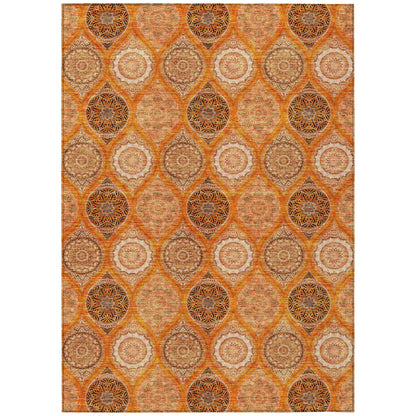 9' X 12' Orange Ivory And Gray Floral Medallion Washable Indoor Outdoor Area Rug