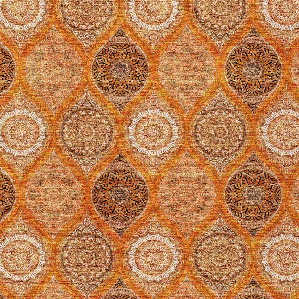 9' X 12' Orange Ivory And Gray Floral Medallion Washable Indoor Outdoor Area Rug