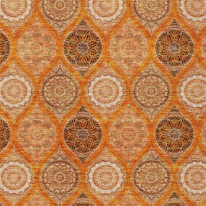 9' X 12' Orange Ivory And Gray Floral Medallion Washable Indoor Outdoor Area Rug