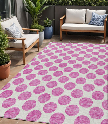 5' X 8' Blush And Ivory Polka Dot Washable Indoor Outdoor Area Rug