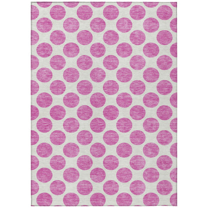 5' X 8' Blush And Ivory Polka Dot Washable Indoor Outdoor Area Rug