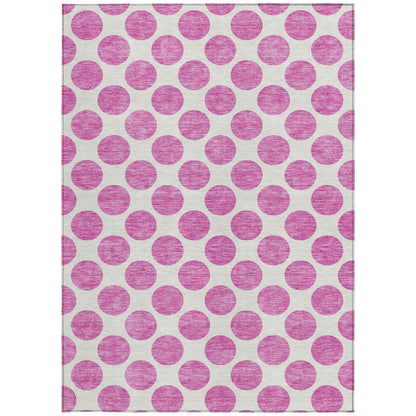 5' X 8' Blush And Ivory Polka Dot Washable Indoor Outdoor Area Rug