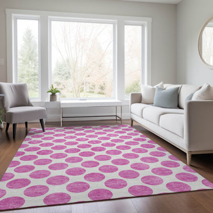 5' X 8' Blush And Ivory Polka Dot Washable Indoor Outdoor Area Rug