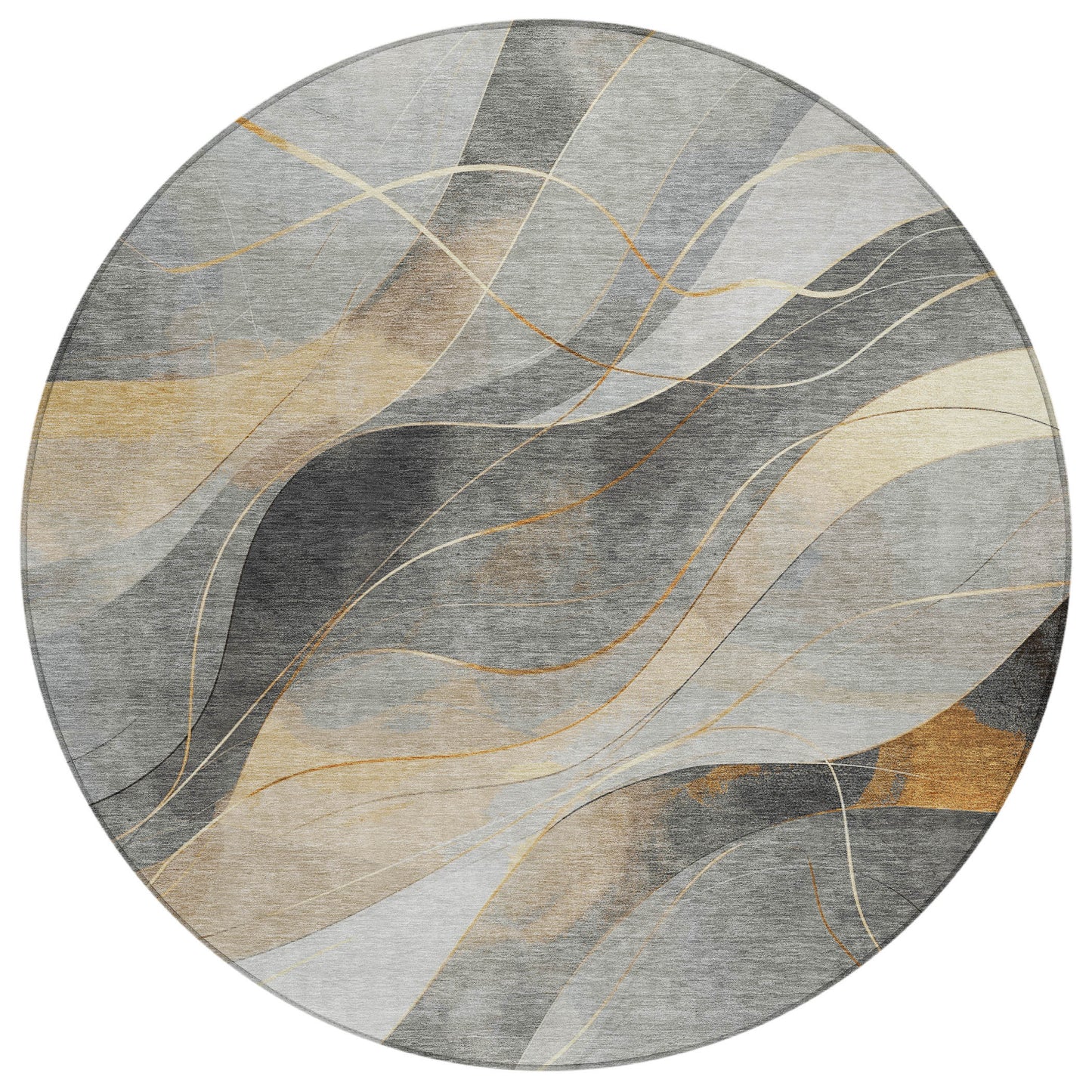 8' Gray Silver And Rust Round Abstract Washable Indoor Outdoor Area Rug