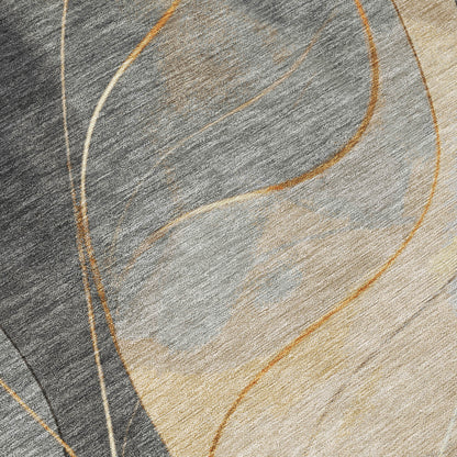 8' Gray Silver And Rust Round Abstract Washable Indoor Outdoor Area Rug