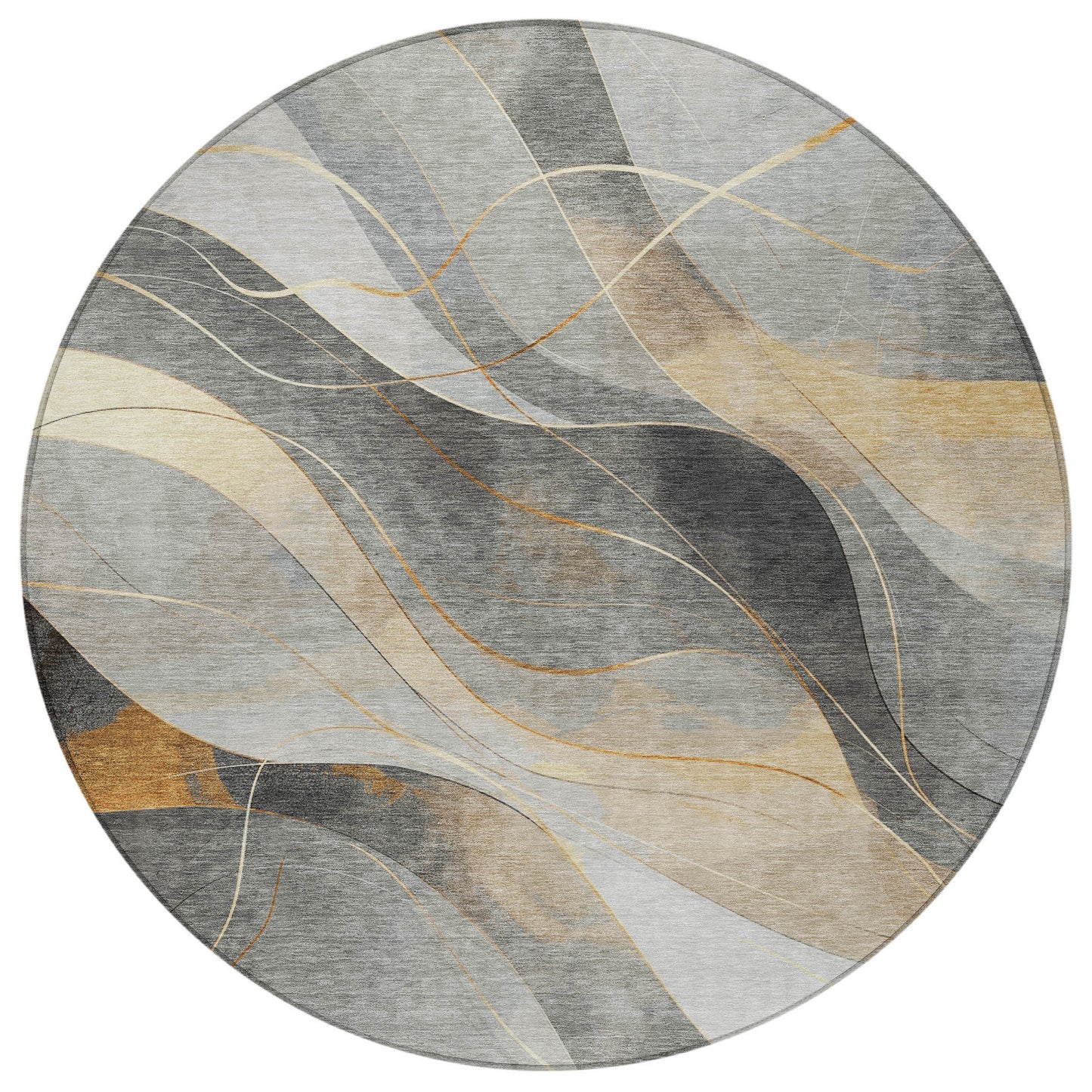 8' Gray Silver And Rust Round Abstract Washable Indoor Outdoor Area Rug